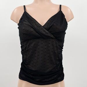 White House Black Market Black Mesh Lace Swiss Dot Ruched Cami Tank Top